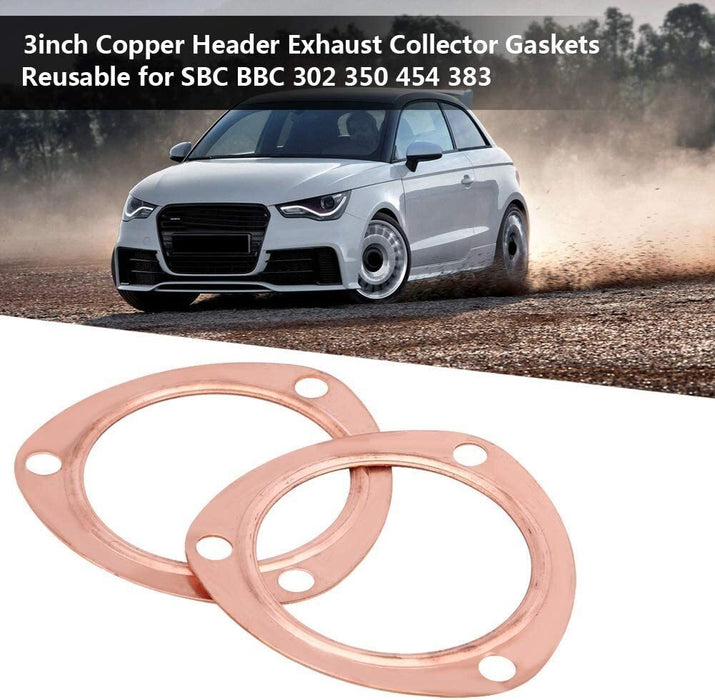DURAFORCE 2 x 3" Inch Copper Header Exhaust Collector Gaskets Flanges Universal 3 Bolt USA