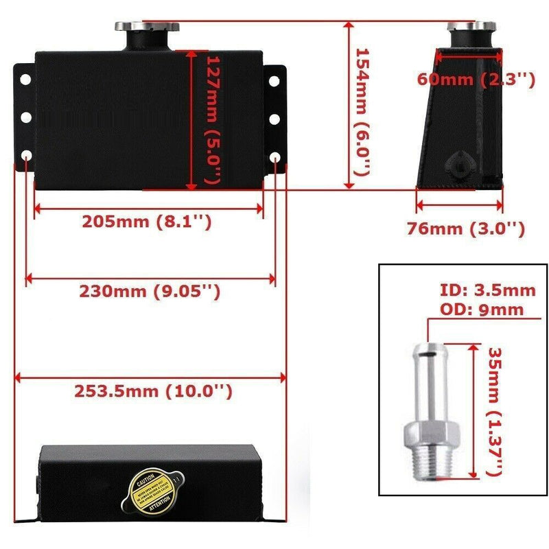 DURAFORCE CAR 1.6L POLISHED COOLANT OVERFLOW TANK EXPANSION RADIATOR RESERVOIR TANK SLIVER