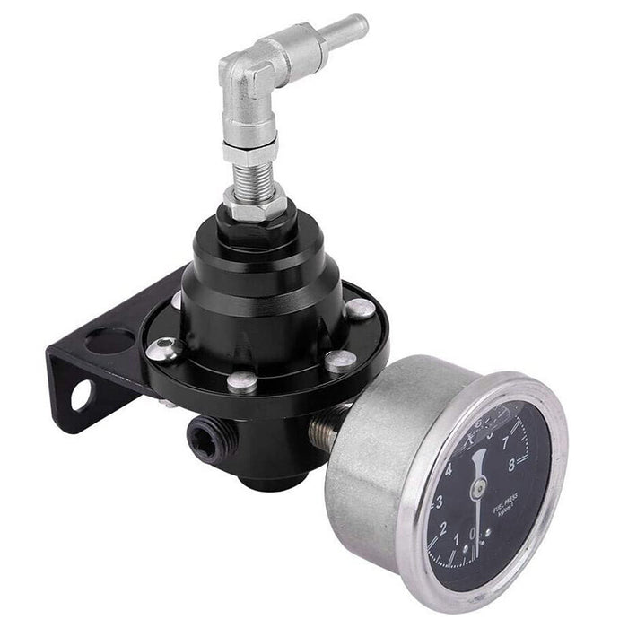 DURAFORCE Universal Adjustable Fuel Pressure Regulator + Gauge+ Fitting Kit Aluminum 0-160