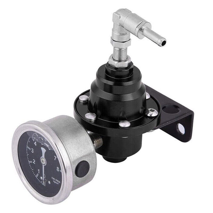 DURAFORCE Universal Adjustable Fuel Pressure Regulator + Gauge+ Fitting Kit Aluminum 0-160