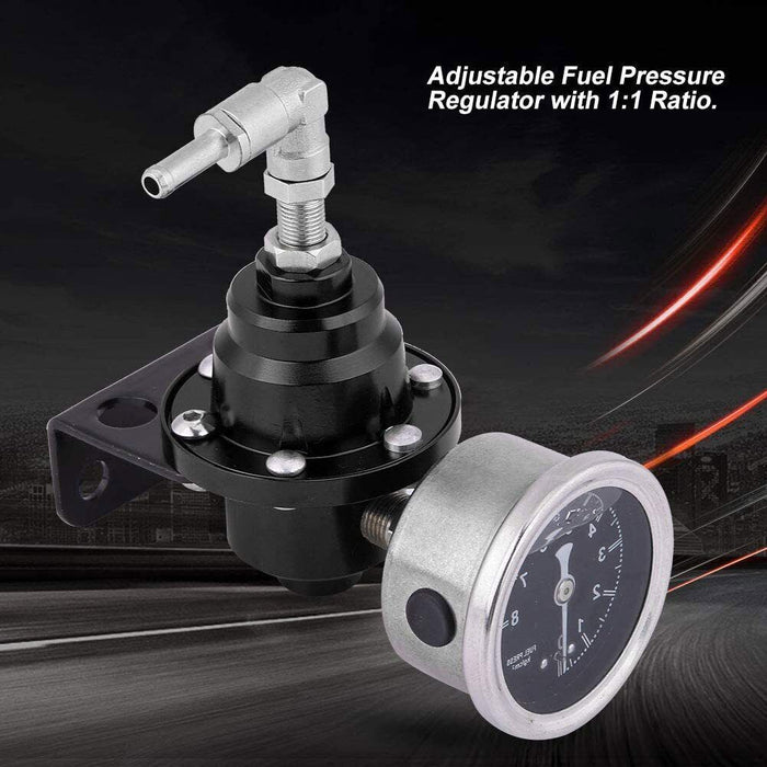 DURAFORCE Universal Adjustable Fuel Pressure Regulator + Gauge+ Fitting Kit Aluminum 0-160
