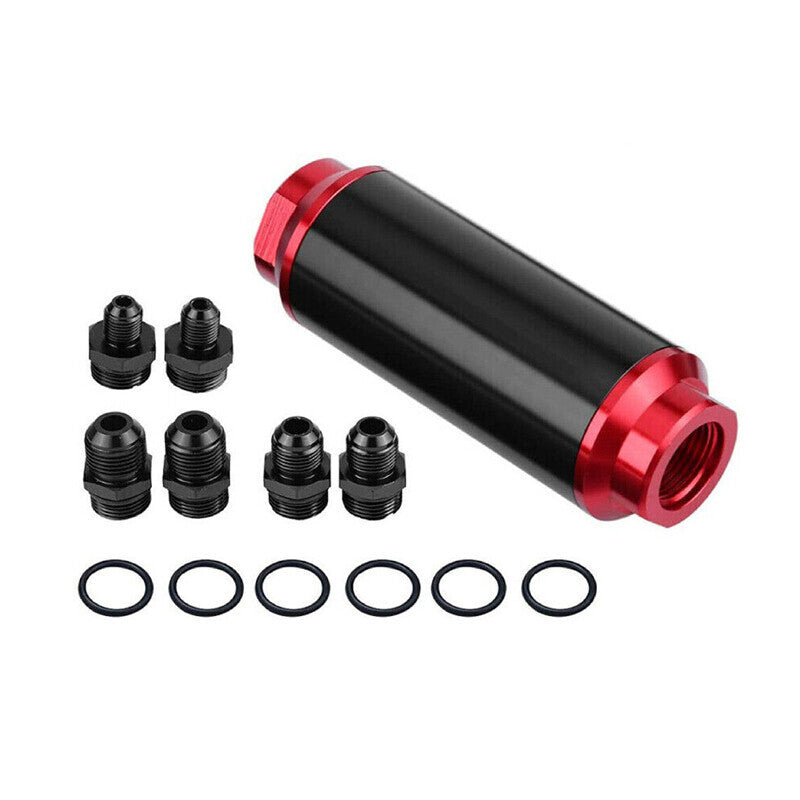 DURAFORCE Inline Fuel Filter High Flow 100 Micron Reusable AN6 AN8 AN10 Adapter Black &Red