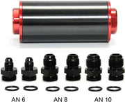 DURAFORCE Inline Fuel Filter High Flow 100 Micron Reusable AN6 AN8 AN10 Adapter Black &Red