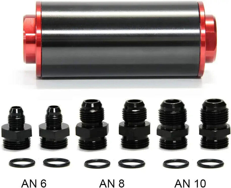 DURAFORCE Inline Fuel Filter High Flow 100 Micron Reusable AN6 AN8 AN10 Adapter Black &Red
