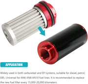 DURAFORCE Inline Fuel Filter High Flow 100 Micron Reusable AN6 AN8 AN10 Adapter Black &Red