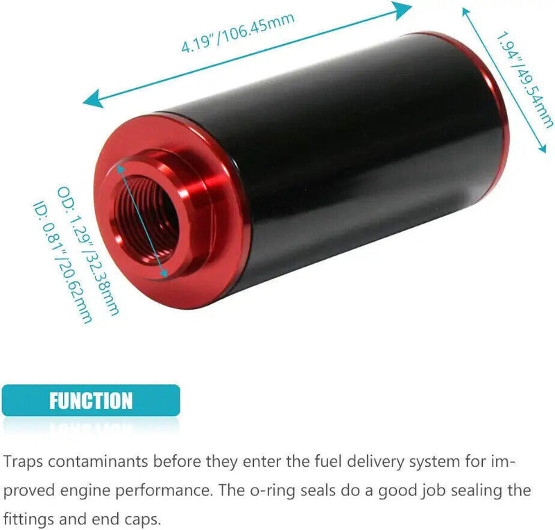 DURAFORCE Inline Fuel Filter High Flow 100 Micron Reusable AN6 AN8 AN10 Adapter Black &Red