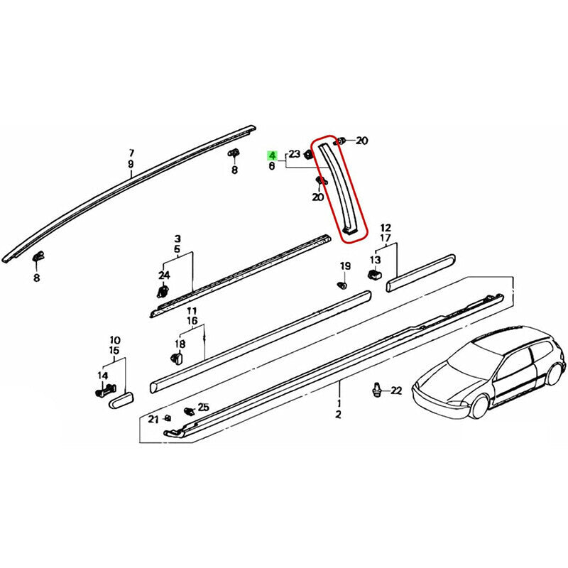 DURAFORCE Black Left & Right Side Window Molding Door Sash Trim For 1992-1995 Honda Civic