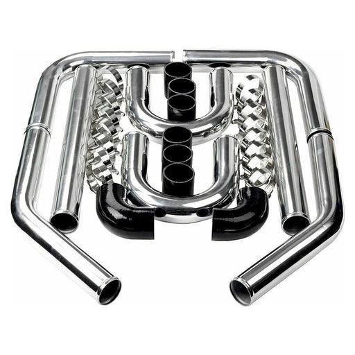DURAFORCE 2.5" 63mm Polished Aluminum Intercooler Pipe Kit + Black Hose + Clamp Universal