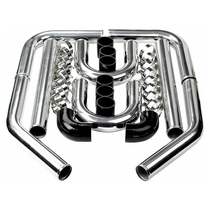 DURAFORCE 2.5" 63mm Polished Aluminum Intercooler Pipe Kit + Black Hose + Clamp Universal