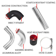 DURAFORCE 2.5" 63mm Polished Aluminum Intercooler Pipe Kit + Black Hose + Clamp Universal