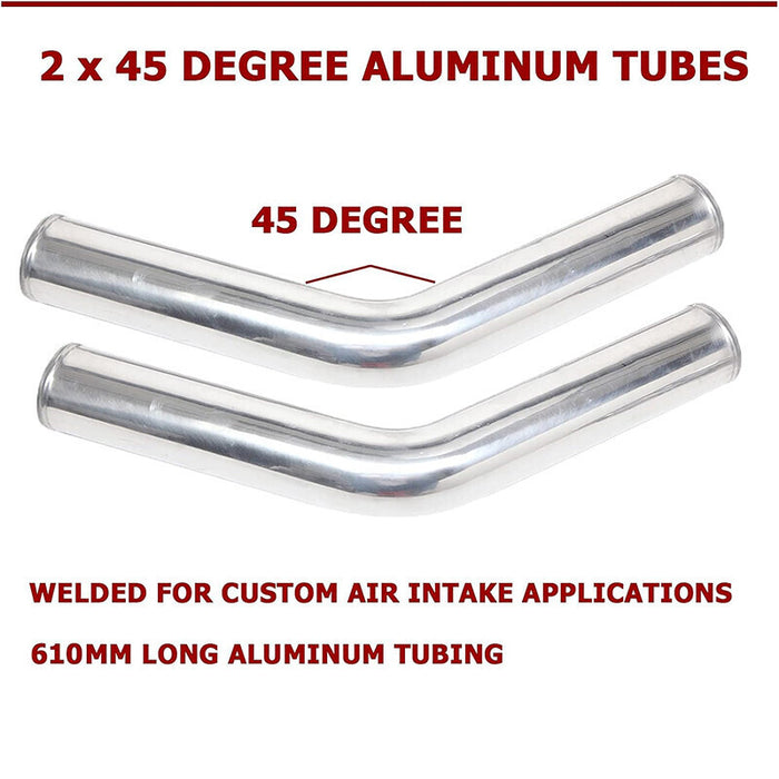 DURAFORCE 2.5" 63mm Polished Aluminum Intercooler Pipe Kit + Black Hose + Clamp Universal