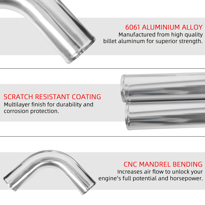 DURAFORCE 2.5" 63mm Polished Aluminum Intercooler Pipe Kit + Black Hose + Clamp Universal