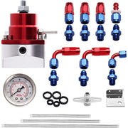 DURAFORCE Adjustable Fuel Pressure Regulator Kit Oil 0-100psi Gauge -6AN Blue & Red