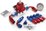 DURAFORCE Adjustable Fuel Pressure Regulator Kit Oil 0-100psi Gauge -6AN Blue & Red