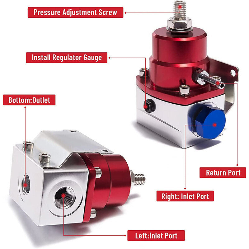 DURAFORCE Adjustable Fuel Pressure Regulator Kit Oil 0-100psi Gauge -6AN Blue & Red