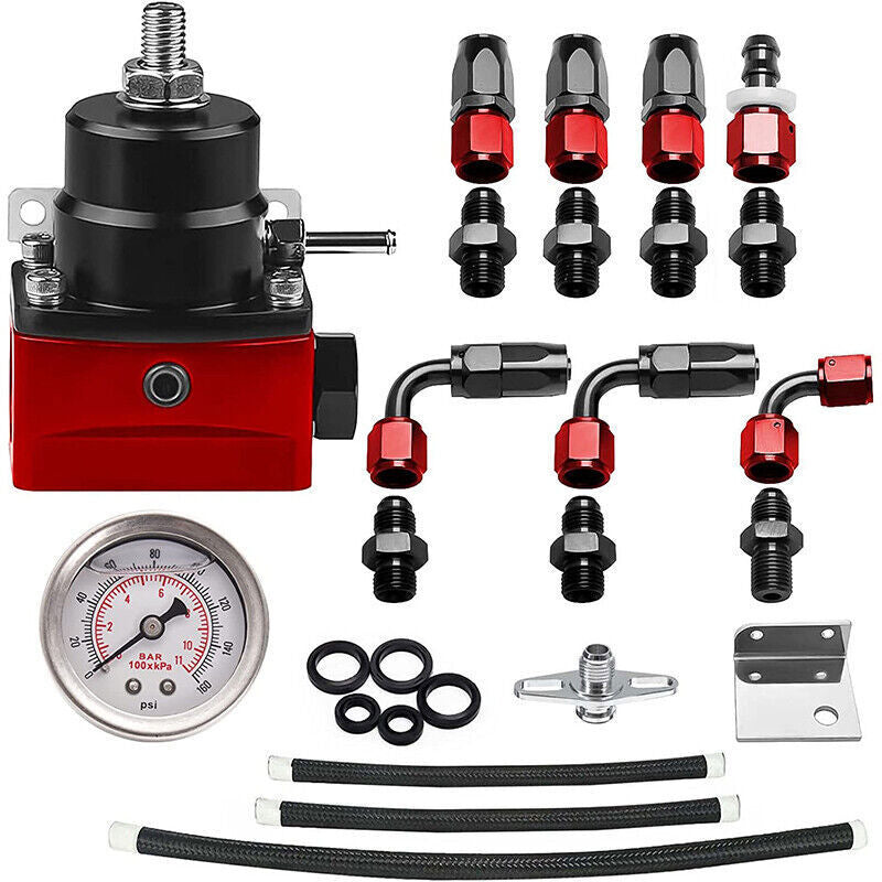 DURAFORCE Universal Adjustable Fuel Pressure Regulator Kit 0-100psi Guage AN6 Fittings