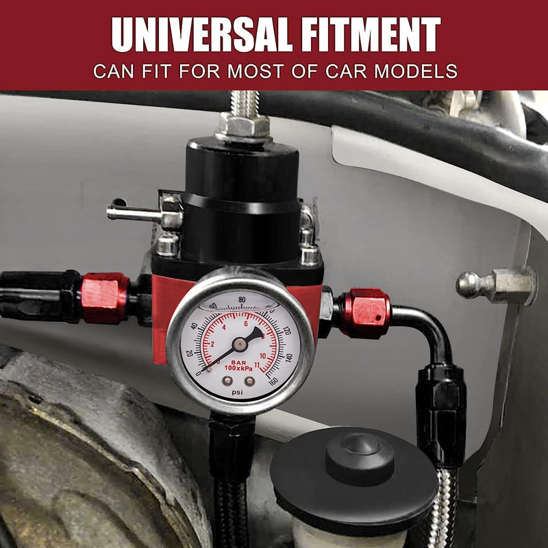 DURAFORCE Universal Adjustable Fuel Pressure Regulator Kit 0-100psi Guage AN6 Fittings