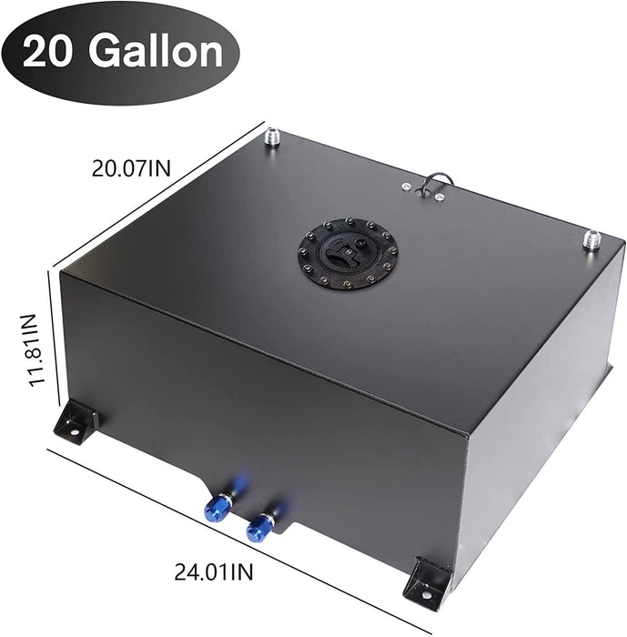 DURAFORCE 20 Gallon Black Aluminum Fuel Cell Gas Tank+Cap+Level Sender+Fuel Line Kit