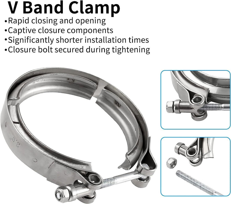 DURAFORCE 2PCS 3.5" Steel V-Band Bolt Clamp Kit Male/Female for Turbo Vband