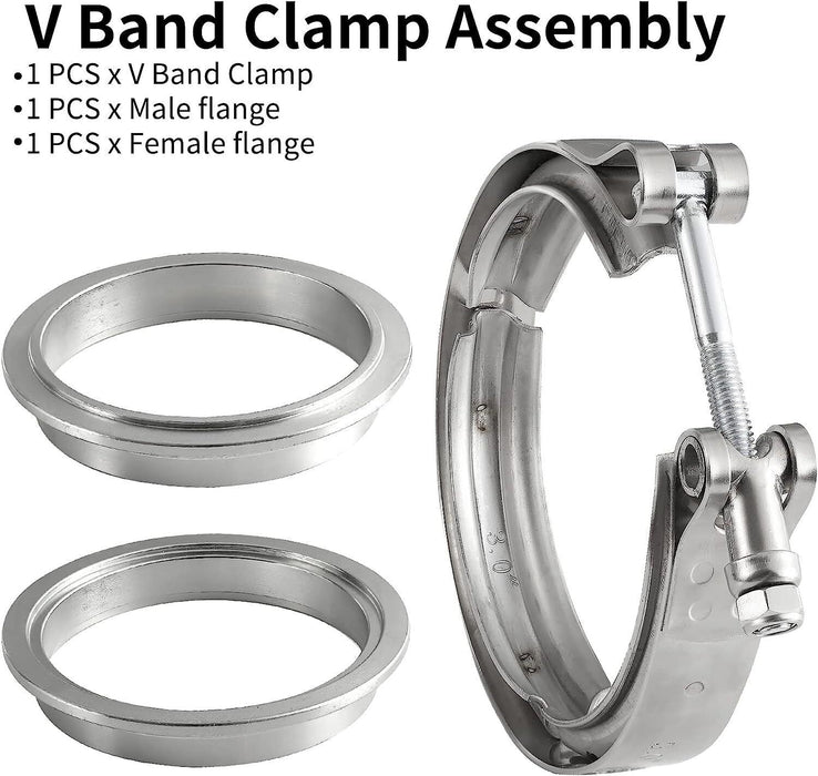 DURAFORCE 2PCS 3.5" Steel V-Band Bolt Clamp Kit Male/Female for Turbo Vband