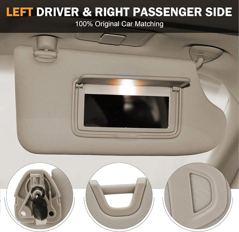DURAFORCE 1 Pair Beige Sun Visor Driver & Passenger w/ Light For Nissan Altima 2013-2018