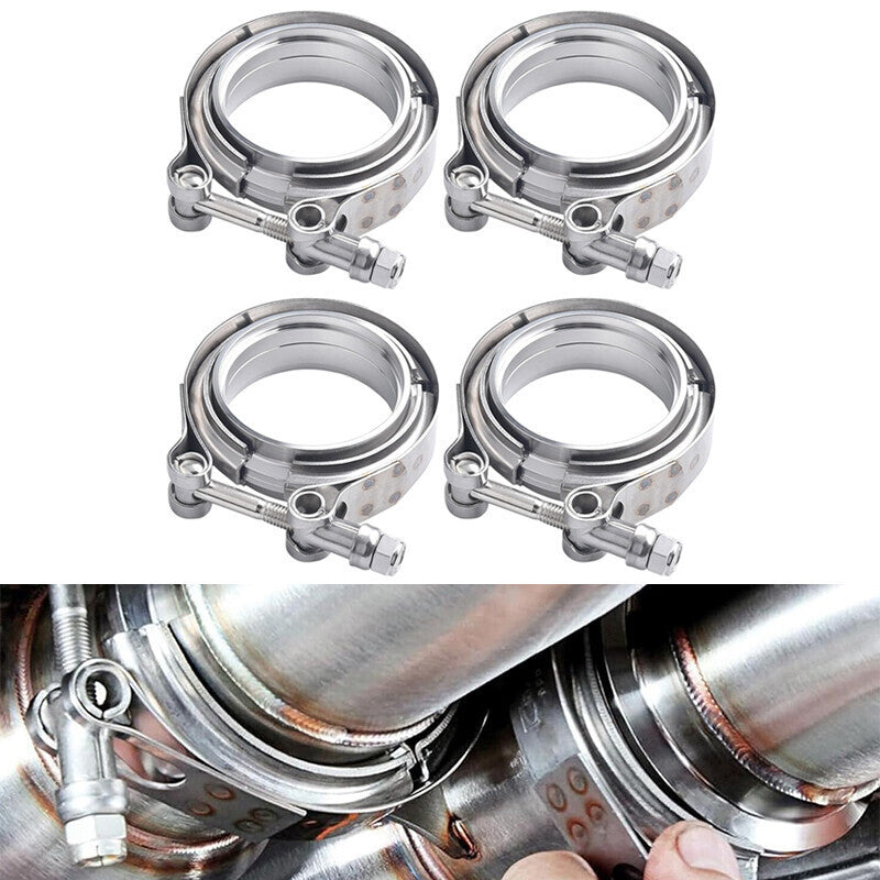 DURAFORCE 4PCS 3 Inch V Band Clamp Kit w Male Female Flange Mild Steel Turbo Exhaust 3"