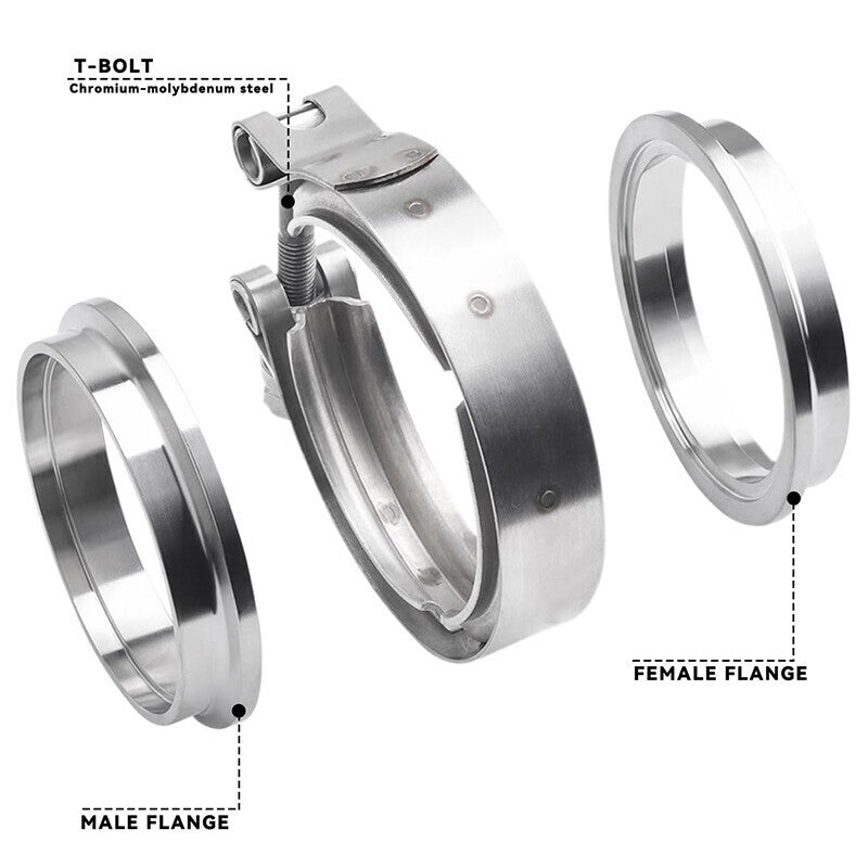 DURAFORCE 4PCS 3 Inch V Band Clamp Kit w Male Female Flange Mild Steel Turbo Exhaust 3"