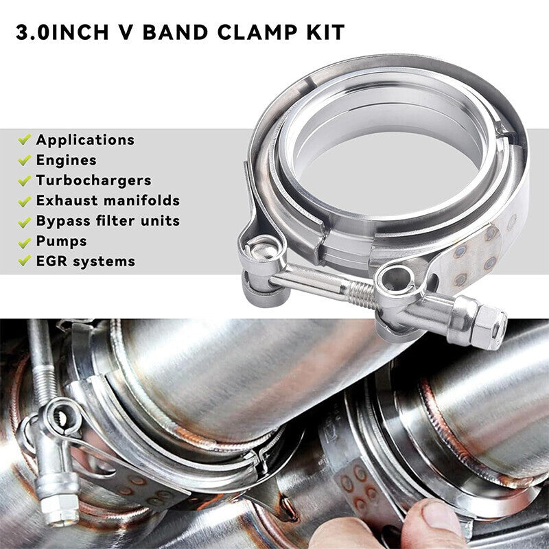 DURAFORCE 4PCS 3 Inch V Band Clamp Kit w Male Female Flange Mild Steel Turbo Exhaust 3"