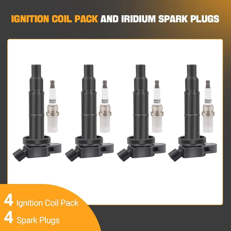 DURAFORCE UF333 4x Ignition Coil & 4x Iridium Spark Plug For 2002-11 Toyota Camry 2.4L