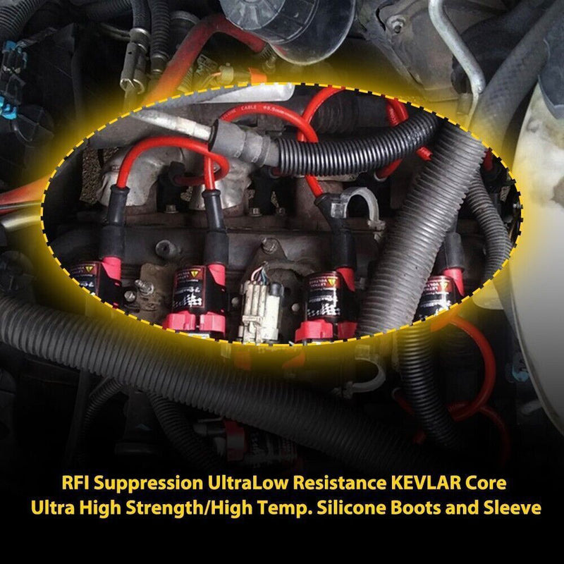 DURAFORCE 8Pack Round Ignition Coil Spark Plug Wire For GMC Chevy Silverado 1500 5.3L 6.2L