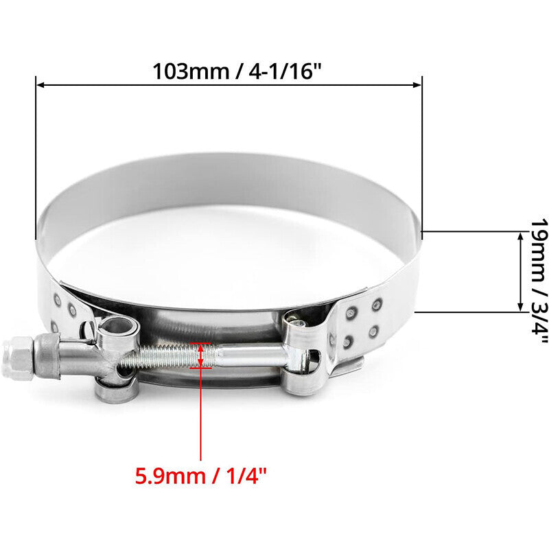 DURAFORCE 4PCS 3.5" STAINLESS STEEL T-BOLT TURBO SILICONE HOSE CLAMP INTERCOOLER 95-103MM