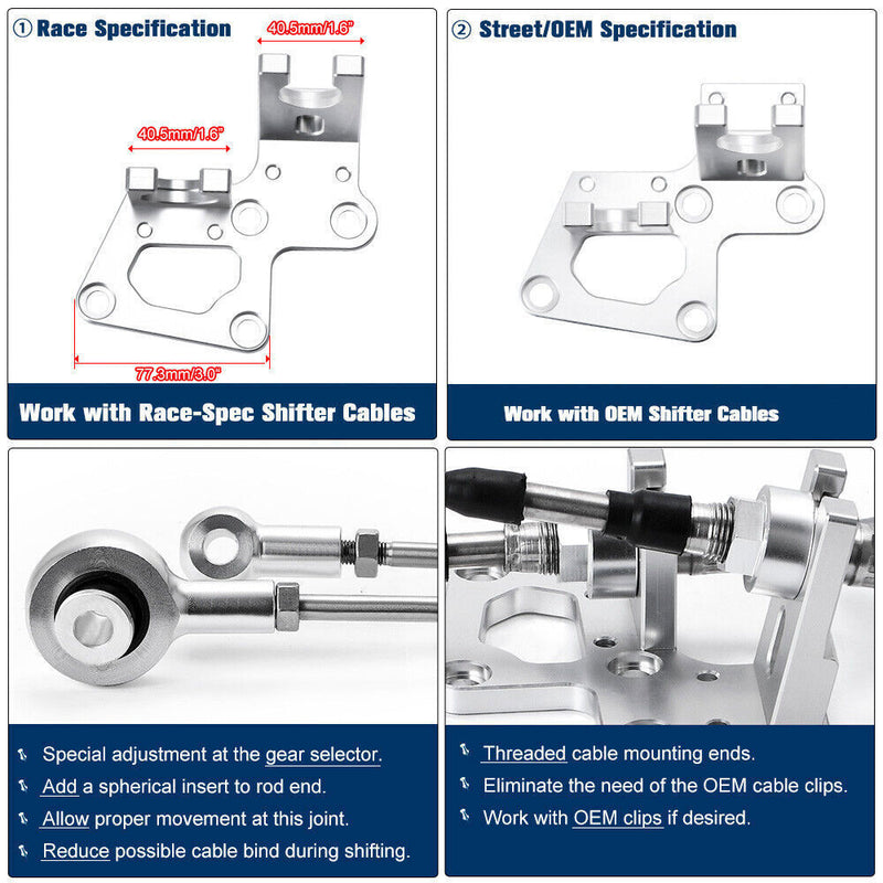 DURAFORCE Trans Bracket Shifter Box Shift Cable Linkage w/ Knob for Honda K20 K24 K-Series