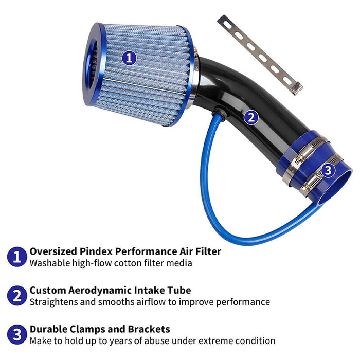 DURAFORCE 3'' Inch Cold Air Intake Filter Power Flow Hose Induction Pipe Kit System