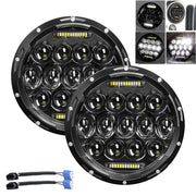 DURAFORCE Pair 7" Inch Round LED Headlights Halo Angle Eyes For Jeep Wrangler JK LJ TJ CJ