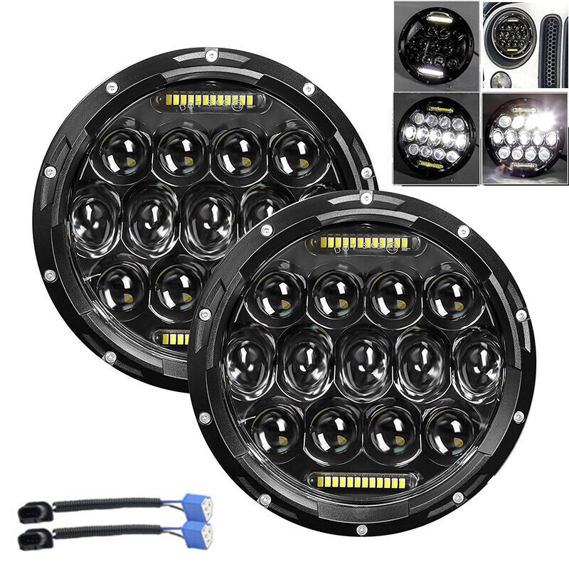 DURAFORCE Pair 7" Inch Round LED Headlights Halo Angle Eyes For Jeep Wrangler JK LJ TJ CJ