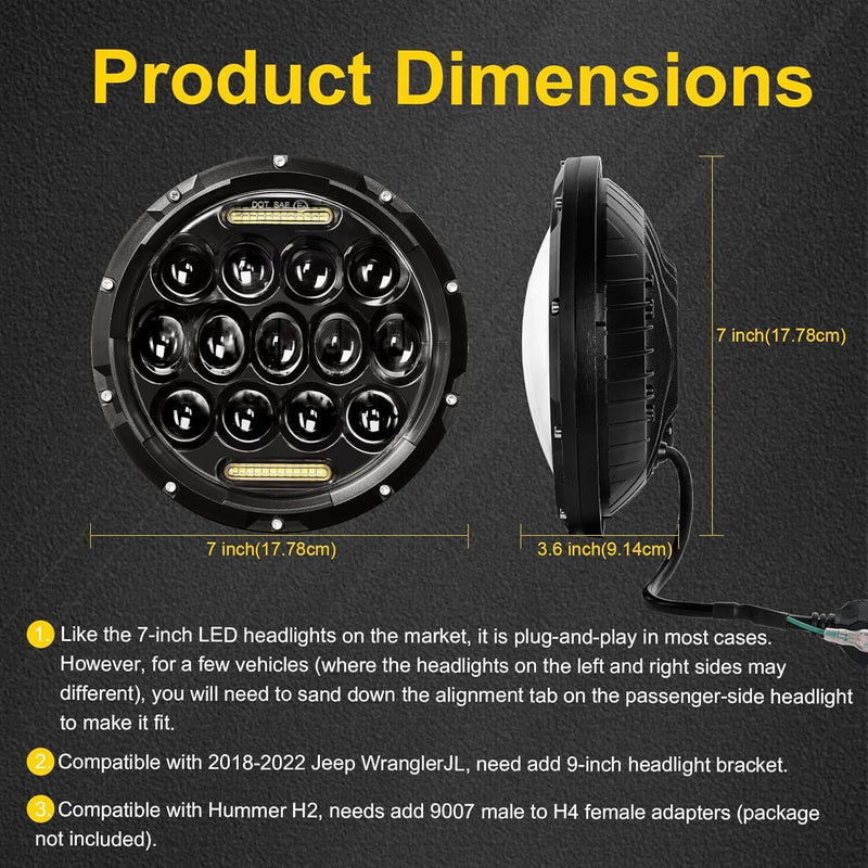 DURAFORCE Pair 7" Inch Round LED Headlights Halo Angle Eyes For Jeep Wrangler JK LJ TJ CJ