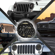 DURAFORCE Pair 7" Inch Round LED Headlights Halo Angle Eyes For Jeep Wrangler JK LJ TJ CJ