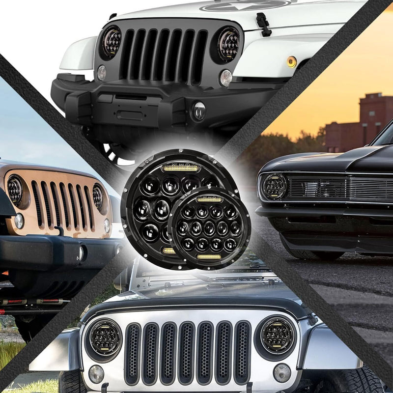 DURAFORCE Pair 7" Inch Round LED Headlights Halo Angle Eyes For Jeep Wrangler JK LJ TJ CJ