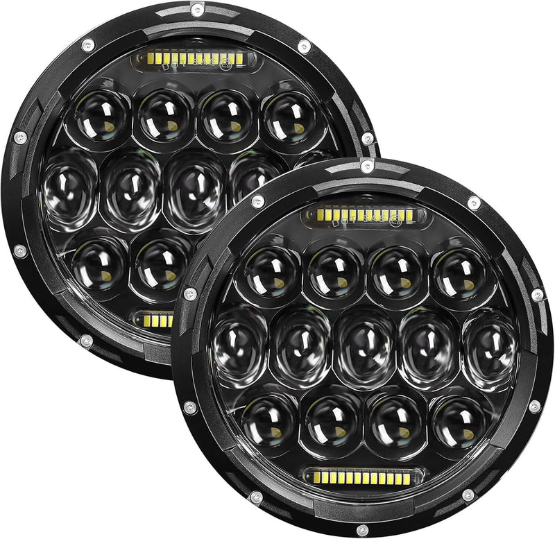 DURAFORCE Pair 7" Inch Round LED Headlights Halo Angle Eyes For Jeep Wrangler JK LJ TJ CJ