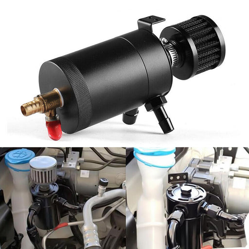 DURAFORCE 2 Port Reservoir Baffled Tank Oil Catch Can with Drain Valve Breather Black New