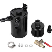 DURAFORCE 2 Port Reservoir Baffled Tank Oil Catch Can with Drain Valve Breather Black New