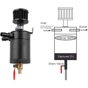 DURAFORCE 2 Port Reservoir Baffled Tank Oil Catch Can with Drain Valve Breather Black New