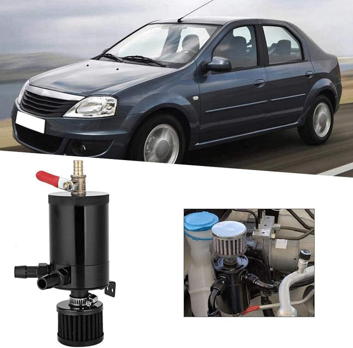 DURAFORCE 2 Port Reservoir Baffled Tank Oil Catch Can with Drain Valve Breather Black New