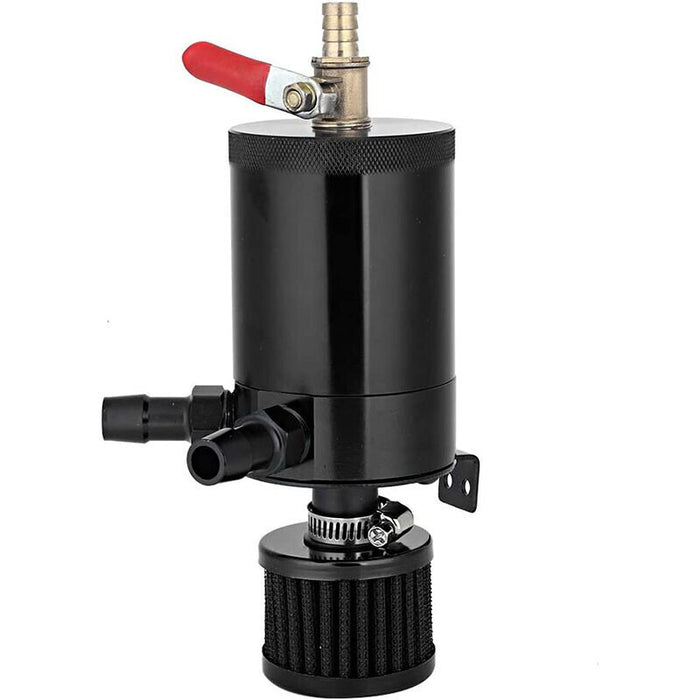 DURAFORCE 2 Port Reservoir Baffled Tank Oil Catch Can with Drain Valve Breather Black New