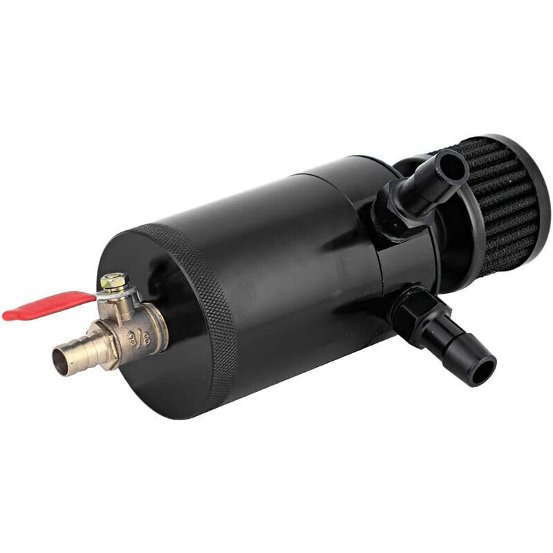 DURAFORCE 2 Port Reservoir Baffled Tank Oil Catch Can with Drain Valve Breather Black New