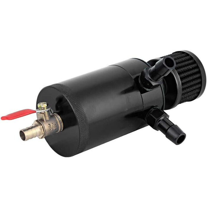 DURAFORCE 2 Port Reservoir Baffled Tank Oil Catch Can with Drain Valve Breather Black New