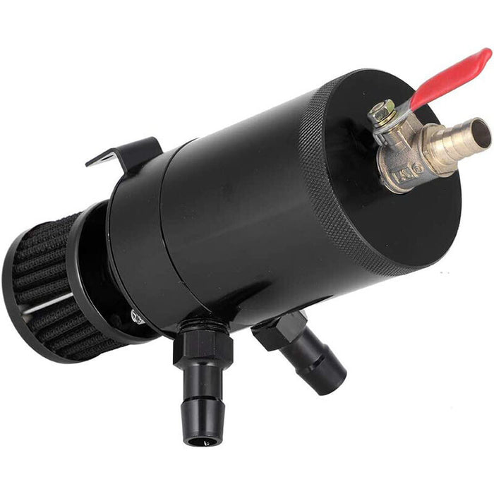 DURAFORCE 2 Port Reservoir Baffled Tank Oil Catch Can with Drain Valve Breather Black New