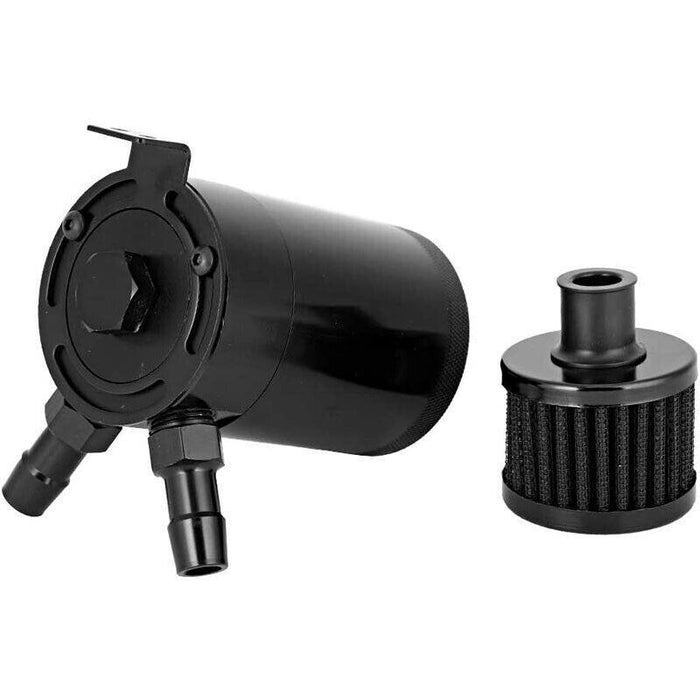 DURAFORCE 2 Port Reservoir Baffled Tank Oil Catch Can with Drain Valve Breather Black New