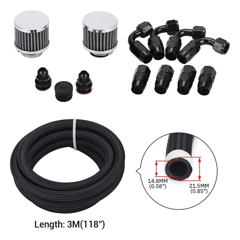 DURAFORCE Pro Series Oil Catch Can For Honda Civic Acura Integra 4 Port -10AN With Hoses