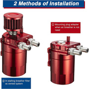 DURAFORCE Oil Catch Can Kit Reservoir Red Tank with Breather Filter Universal Aluminum
